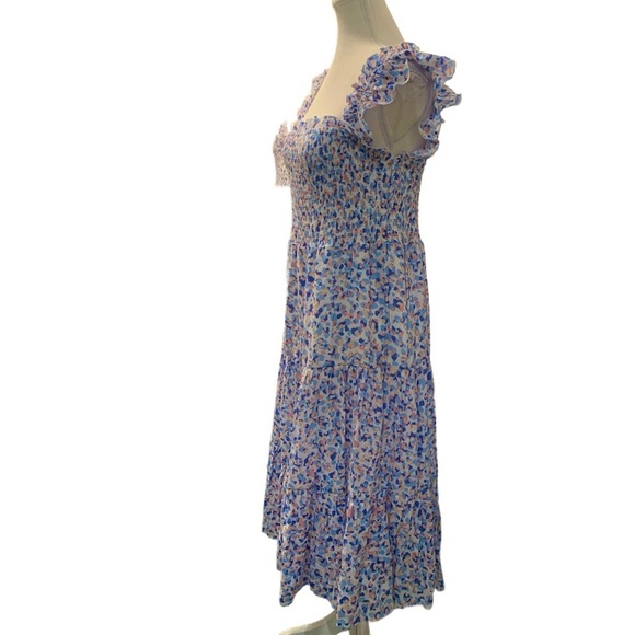 NANETTE LEPORE Light Blue & Pink Midi Sundress Square Neck Flutter Sleeve Size M - Picture 4 of 7